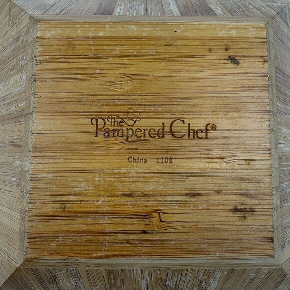 Vintage The Pampered Chef 1108 Bamboo Square Bowl 9-1/4" Tapered Wood Salad - Picture 8 of 12